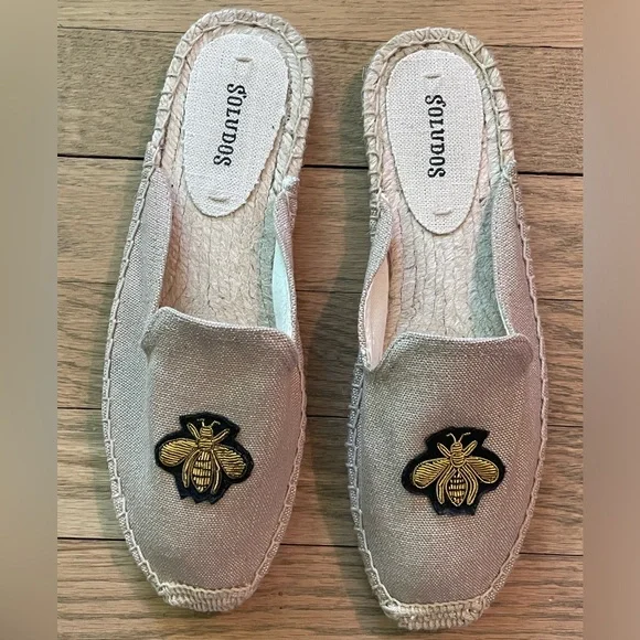 SOLUDOS Bees Cotton Woven Canvas Slip-On Espadrille Mule Flats / Sz 7.5 - Picture 2 of 10